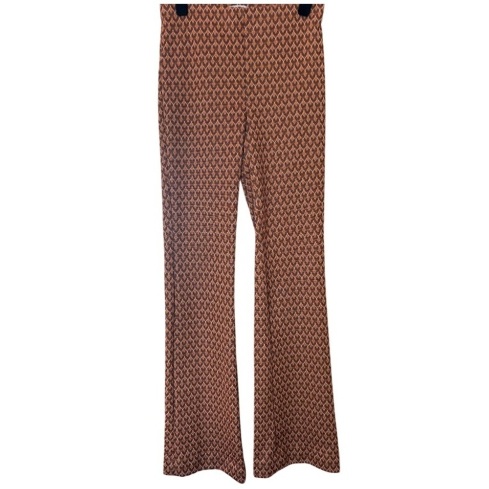 Mango MNG Brown Orange Geometric Print Flare Wide Leg Pants XS Retro 70s